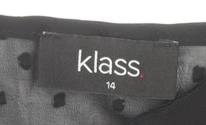 Klass Women’s Black Chiffon Ruffle Polka Dot Blouse Size 14