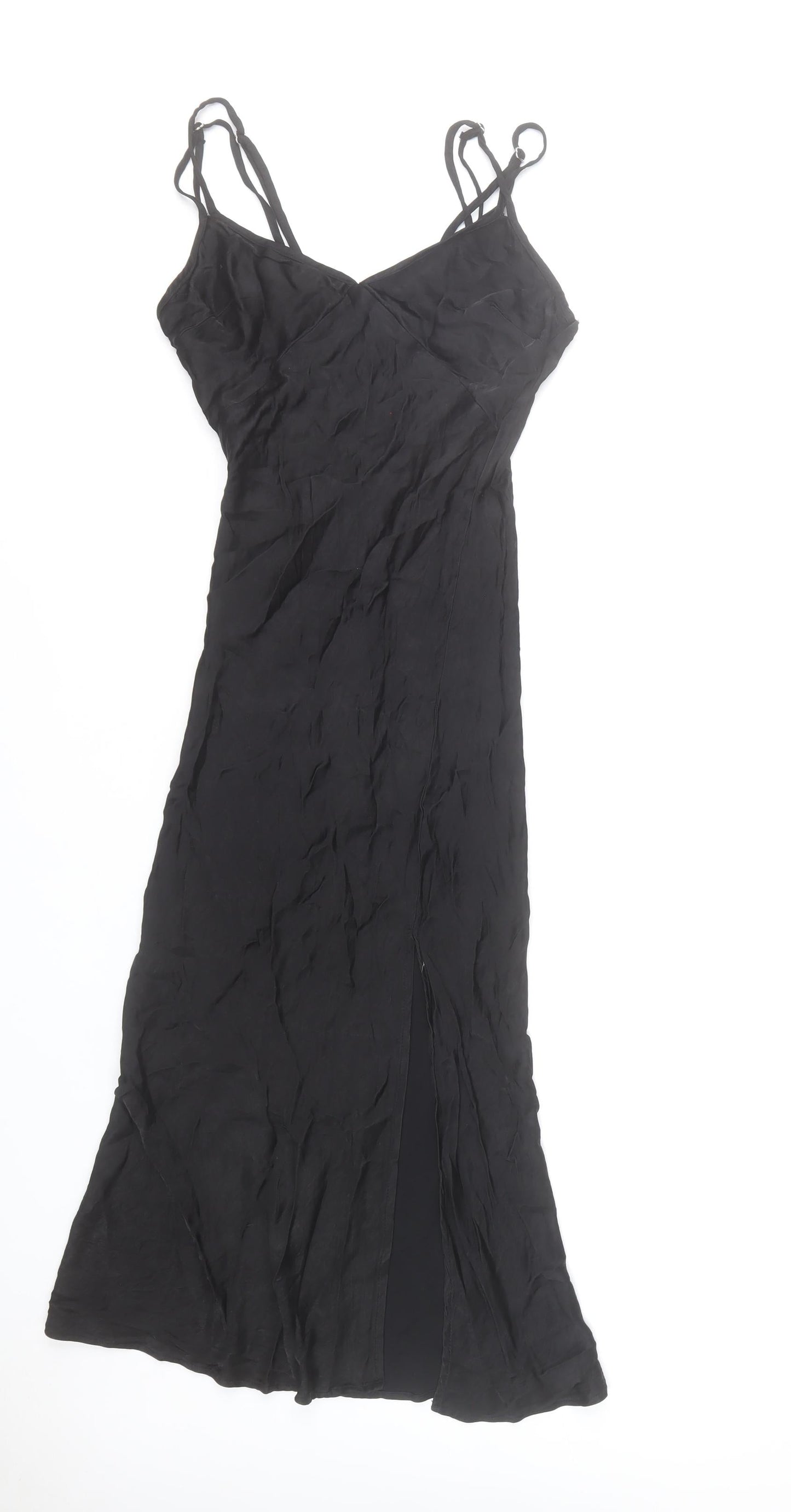 Bershka Women’s Black Viscose Slip Dress Size 8 Long Strappy