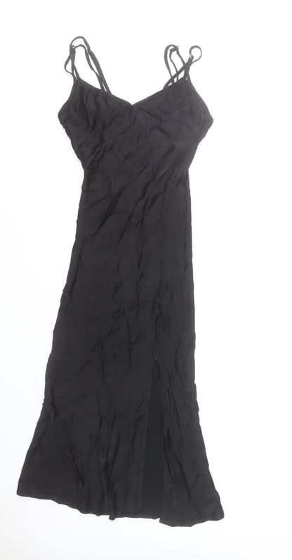 Bershka Women’s Black Viscose Slip Dress Size 8 Long Strappy