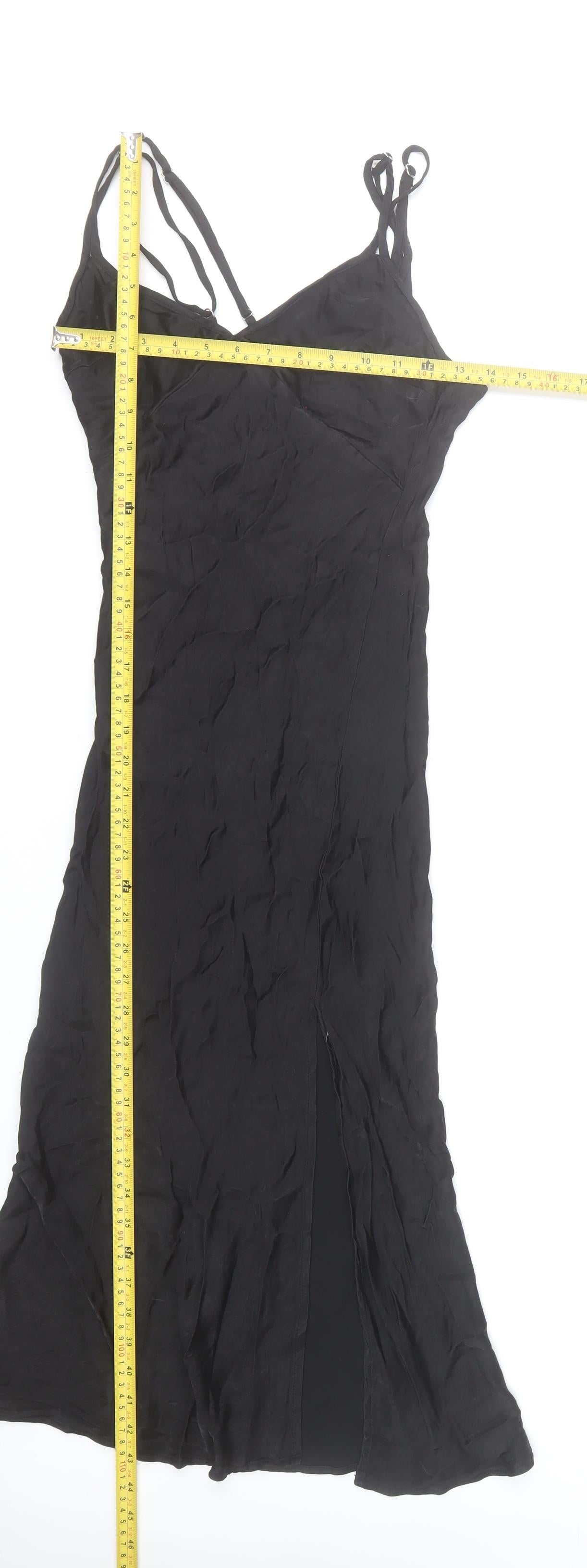 Bershka Women’s Black Viscose Slip Dress Size 8 Long Strappy