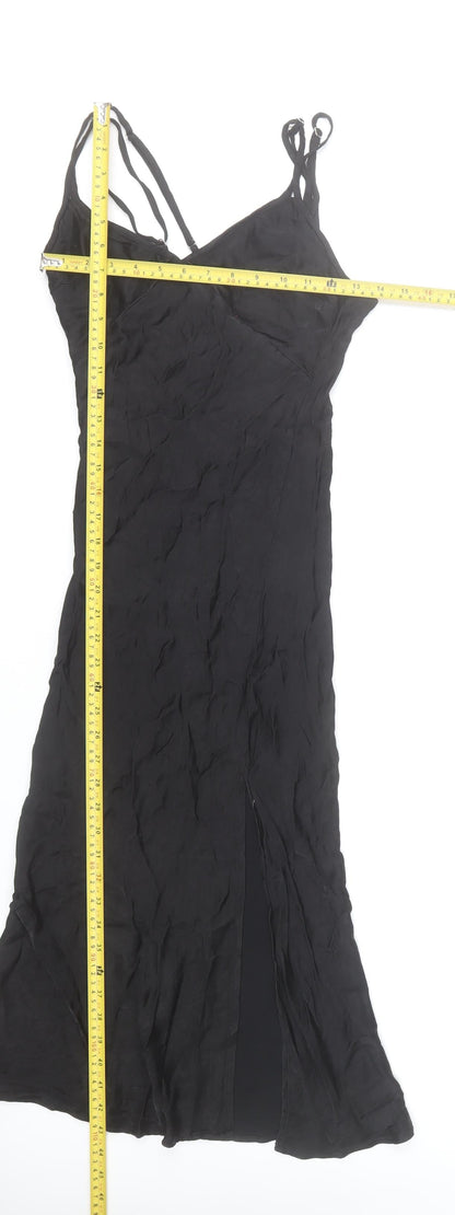 Bershka Women’s Black Viscose Slip Dress Size 8 Long Strappy