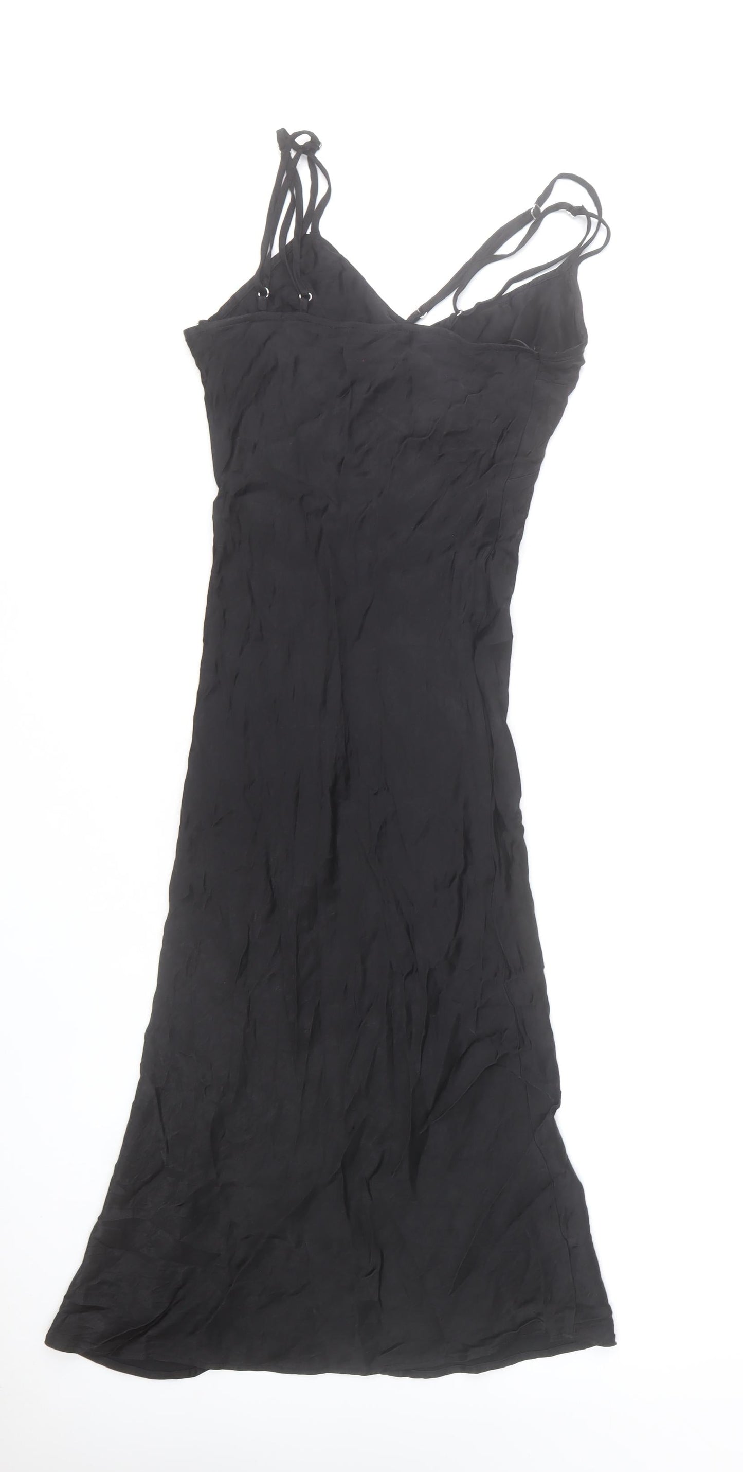 Bershka Women’s Black Viscose Slip Dress Size 8 Long Strappy