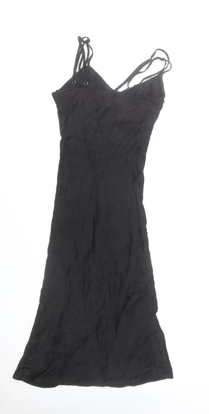 Bershka Women’s Black Viscose Slip Dress Size 8 Long Strappy