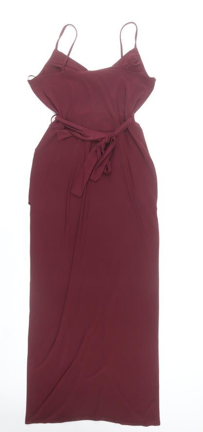 LOVE Women’s Red Size 12 Slip Maxi Dress Cowl Neck Belted