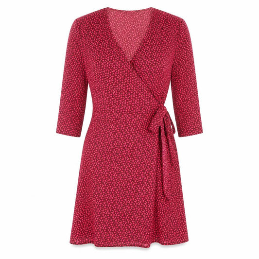 Dancing Leopard Women’s Red Wrap Dress Size 8 V-Neck Geometric Short
