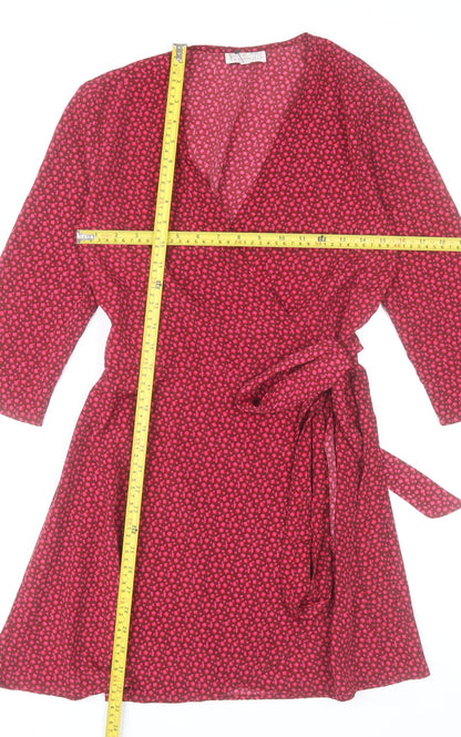 Dancing Leopard Women’s Red Wrap Dress Size 8 V-Neck Geometric Short