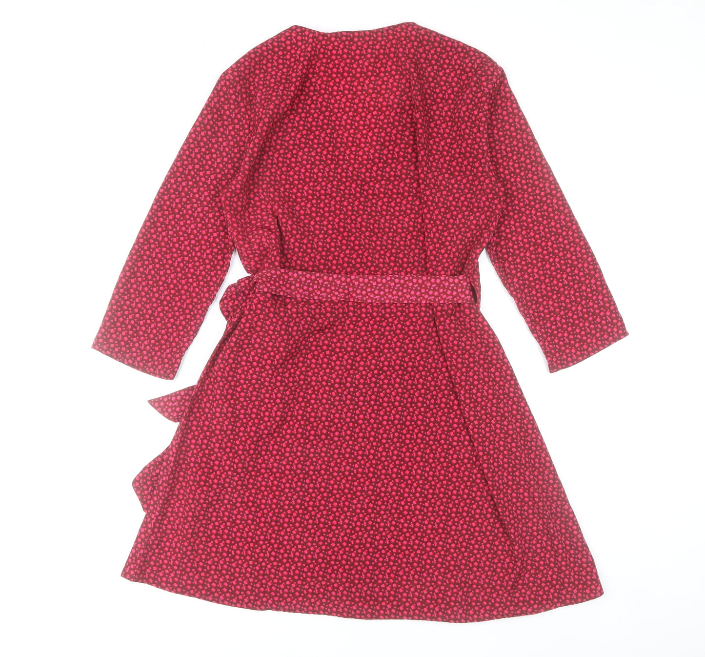 Dancing Leopard Women’s Red Wrap Dress Size 8 V-Neck Geometric Short