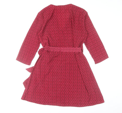 Dancing Leopard Women’s Red Wrap Dress Size 8 V-Neck Geometric Short