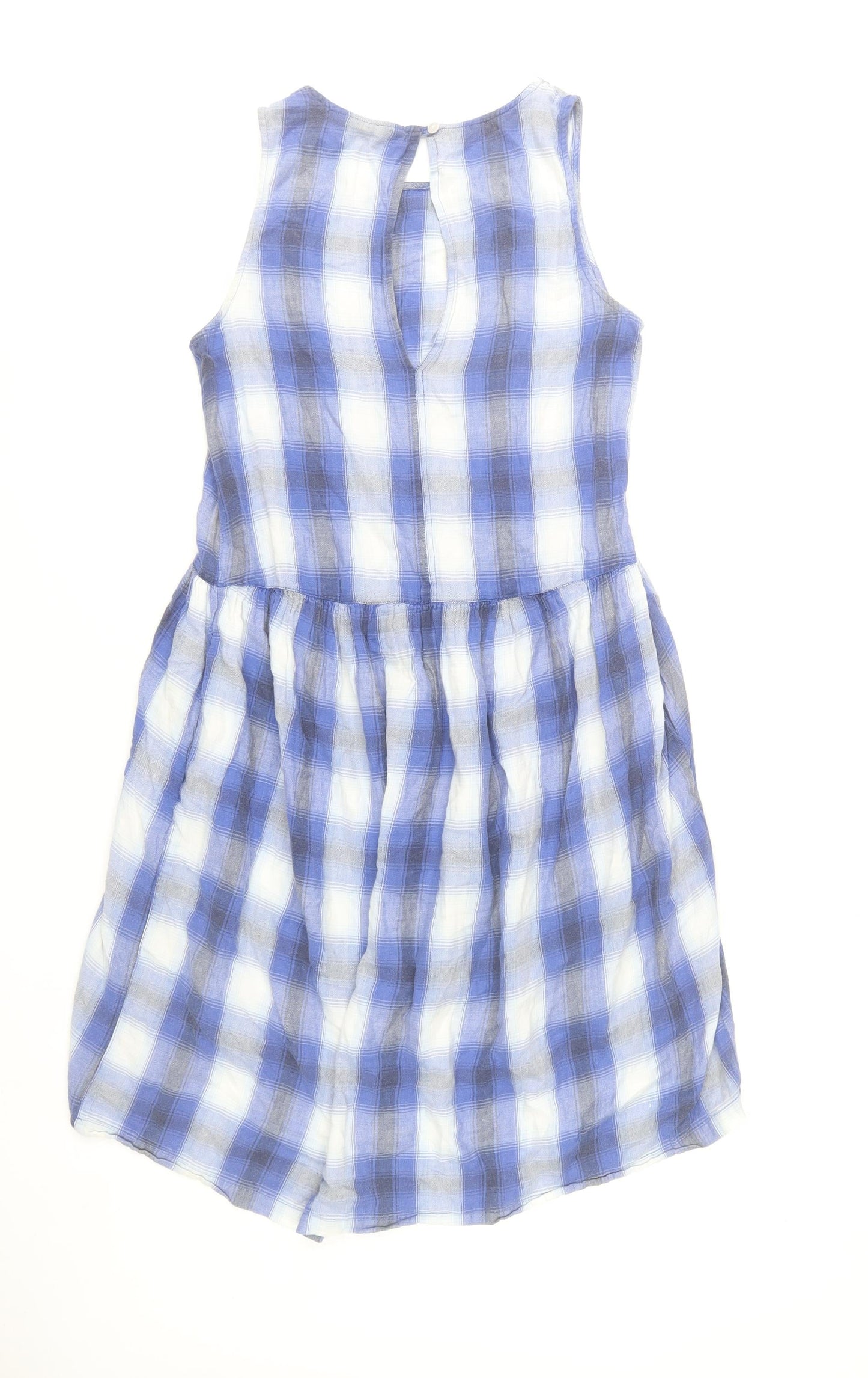 Topshop Women Blue Check Cotton Sleeveless Skater Dress Size 10