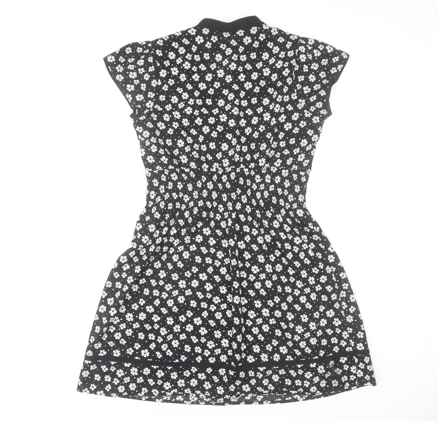 Yumi Women’s Black Floral A-Line Short V-Neck Dress Size 12