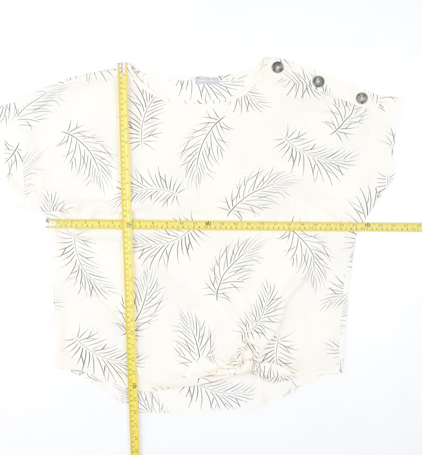 Dorothy Perkins Womens Ivory Blouse Size 12 Button Detail Leaf Print
