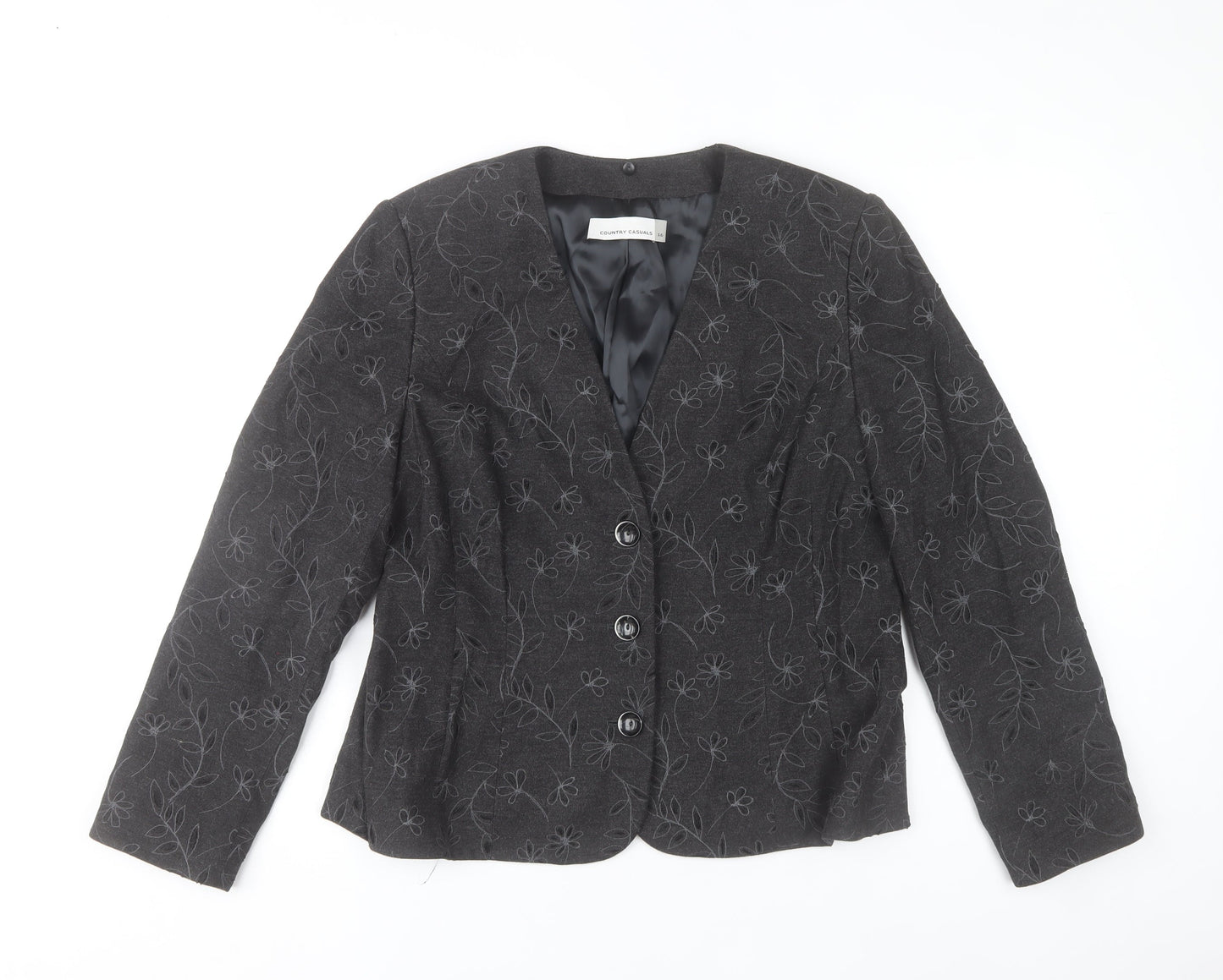 Country Casuals Womens Black Floral Blazer Size 16 Formal Jacket