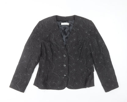 Country Casuals Womens Black Floral Blazer Size 16 Formal Jacket
