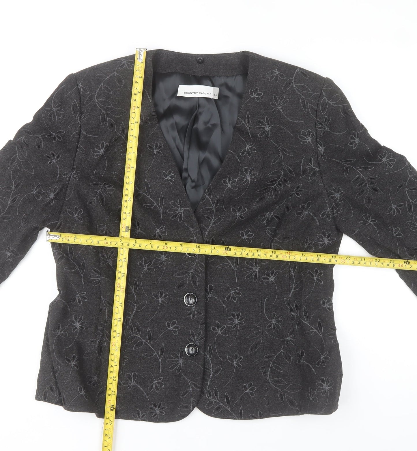 Country Casuals Womens Black Floral Blazer Size 16 Formal Jacket
