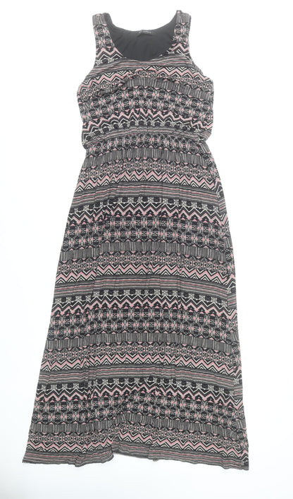 QED London Women’s Black Pink Aztec Maxi Dress Size M Sleeveless Scoop Neck