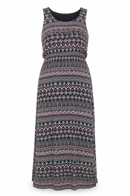 QED London Women’s Black Pink Aztec Maxi Dress Size M Sleeveless Scoop Neck