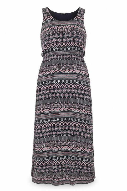 QED London Women’s Black Pink Aztec Maxi Dress Size M Sleeveless Scoop Neck