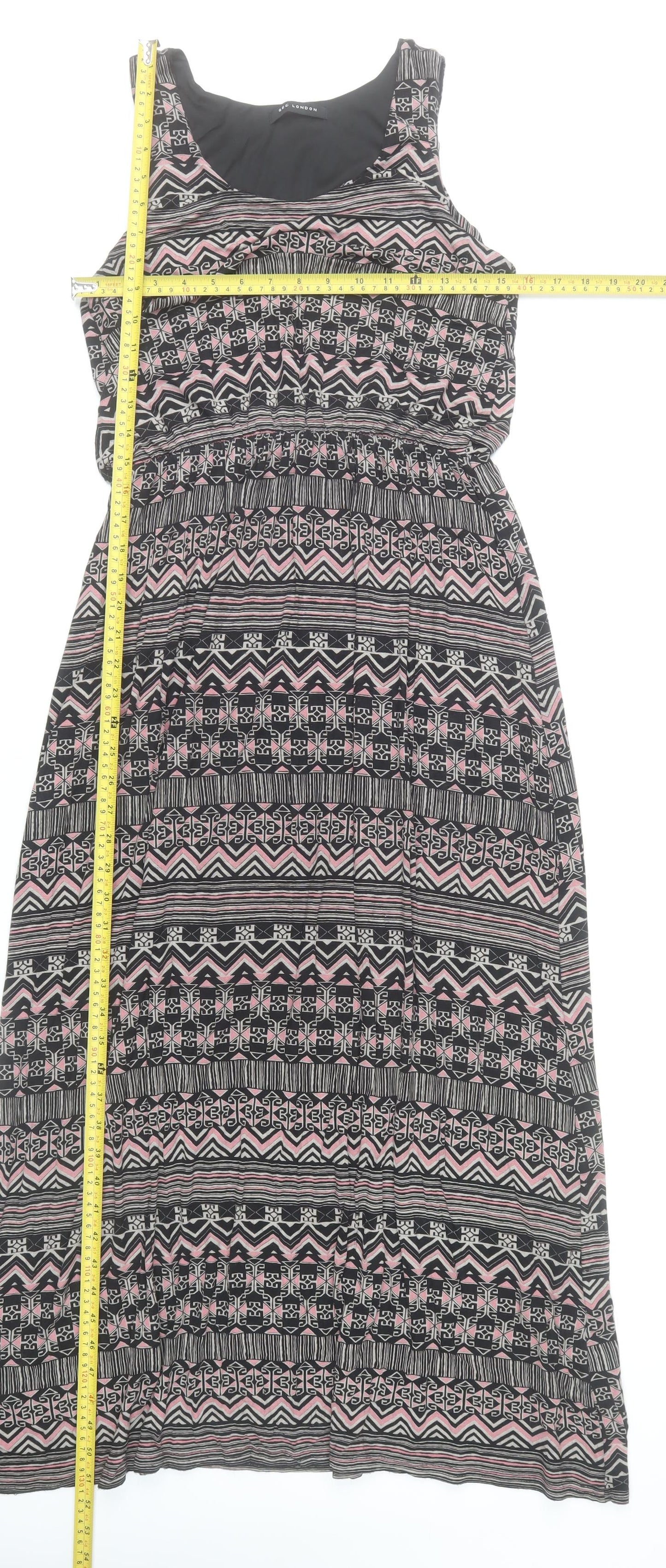 QED London Women’s Black Pink Aztec Maxi Dress Size M Sleeveless Scoop Neck