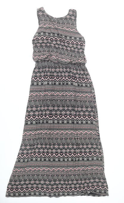QED London Women’s Black Pink Aztec Maxi Dress Size M Sleeveless Scoop Neck
