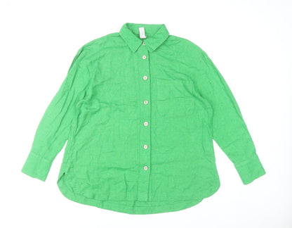River Island Womens Green Button-Up Linen Blend Shirt UK S