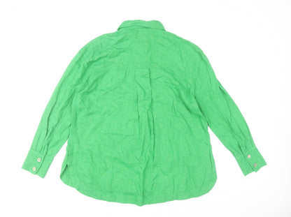 River Island Womens Green Button-Up Linen Blend Shirt UK S