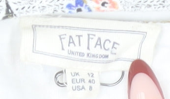 Fat Face Womens Ivory Floral A-Line Dress Size 12 Sleeveless Knee Length Cotton