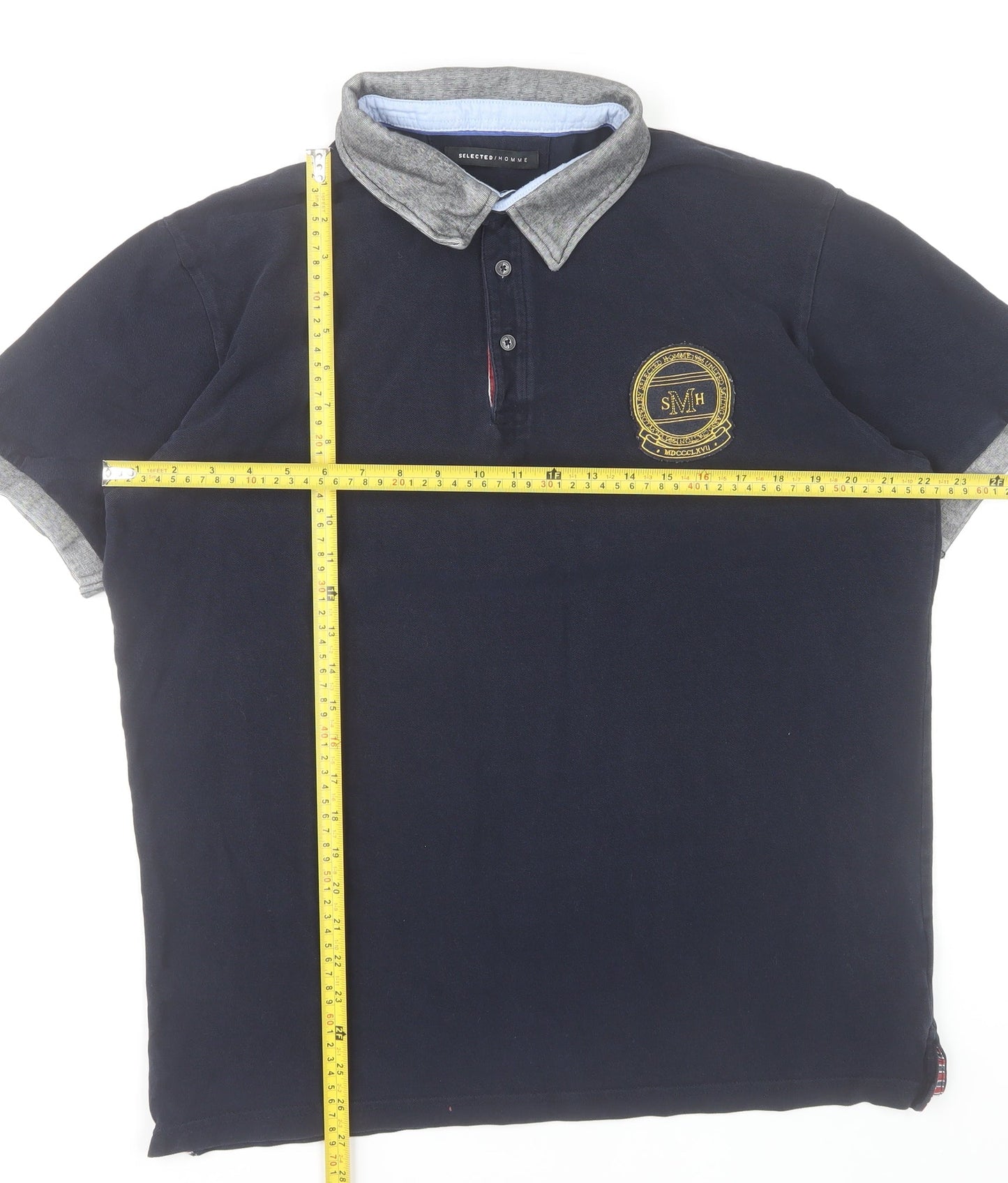 Selected Homme Men's Navy Blue XL Polo Shirt Short Sleeve Cotton