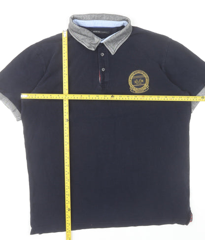 Selected Homme Men's Navy Blue XL Polo Shirt Short Sleeve Cotton