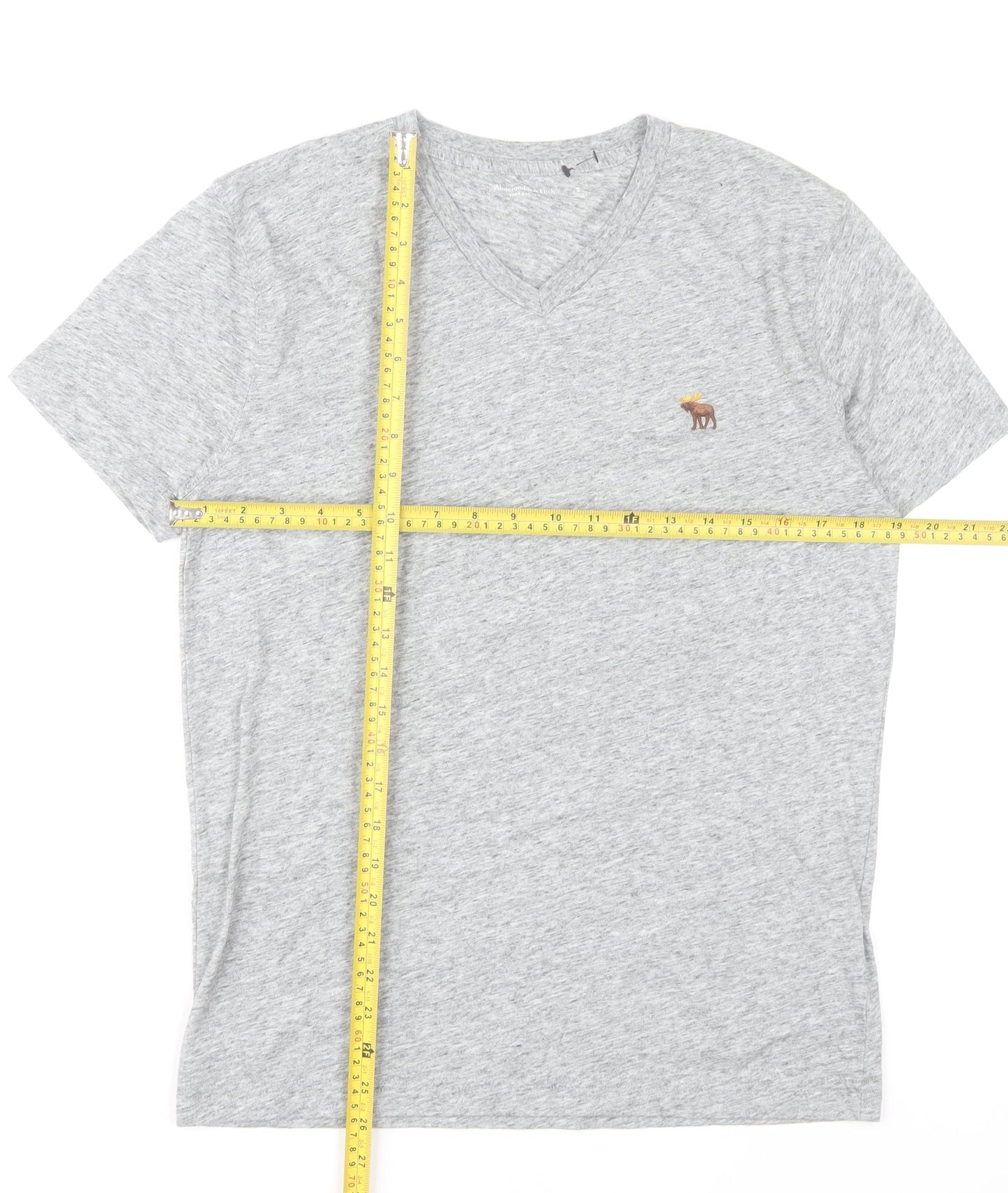 Abercrombie & Fitch Mens Grey V-Neck T-Shirt Size S Short Sleeve