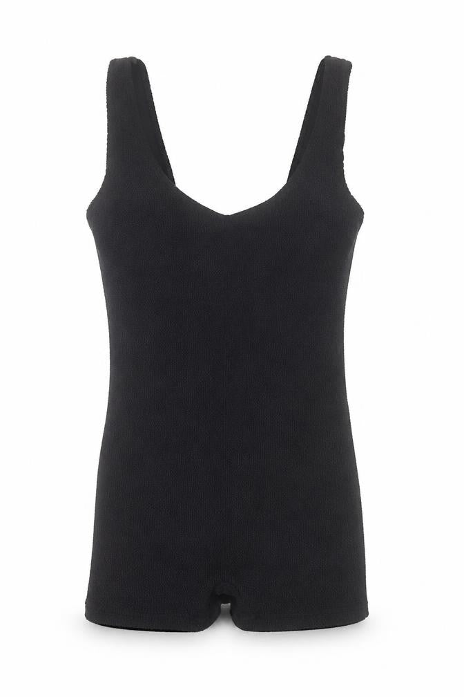 Front view of ASOS DESIGN Women Black One Size Stretch Knit Playsuit
