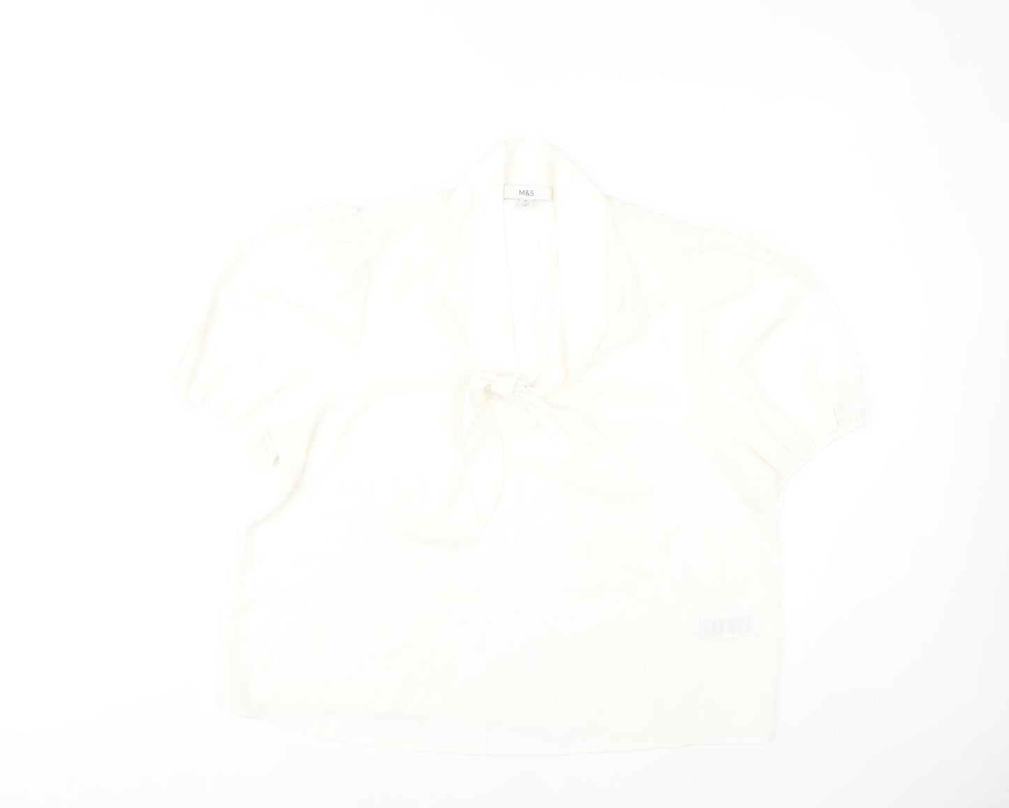 Marks and Spencer Women’s Ivory Blouse Size 18 Puff Sleeve Tie Neck