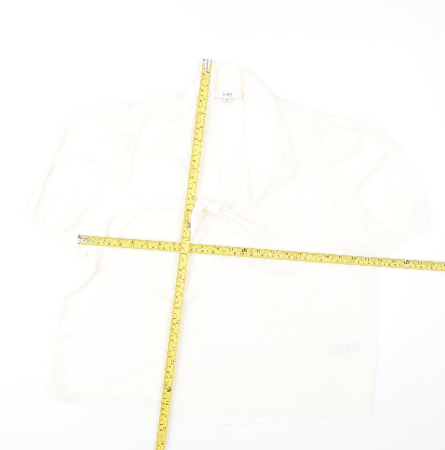 Marks and Spencer Women’s Ivory Blouse Size 18 Puff Sleeve Tie Neck