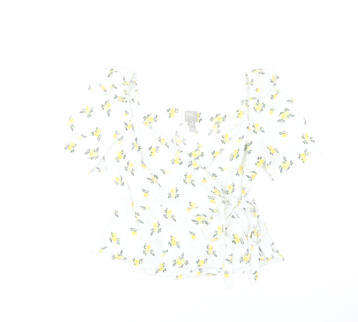 ASOS Women’s White Floral Wrap Blouse UK 10 Summer Puff Sleeve