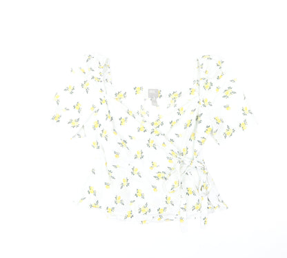 ASOS Women’s White Floral Wrap Blouse UK 10 Summer Puff Sleeve