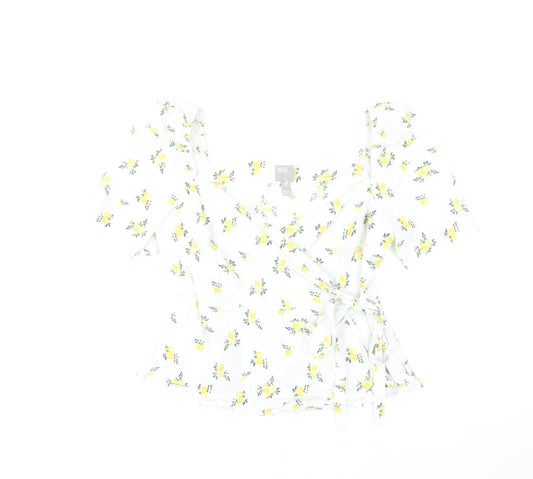 ASOS Women’s White Floral Wrap Blouse UK 10 Summer Puff Sleeve