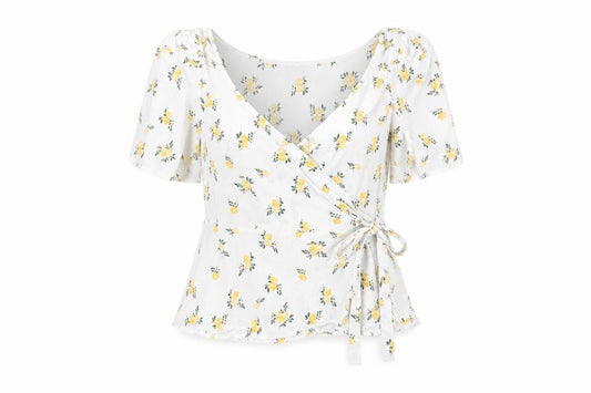 ASOS Women’s White Floral Wrap Blouse UK 10 Summer Puff Sleeve