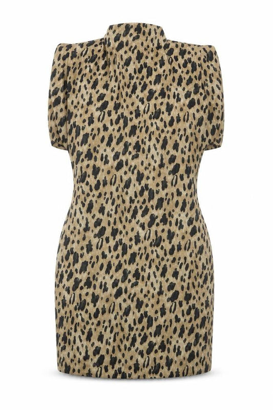 Zara Women Beige Leopard Print Sheath Dress Size 12 Short Sleeve High Neck