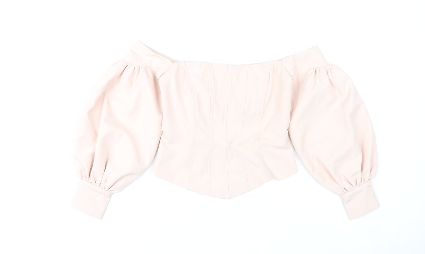 Fashion Nova Women’s Pink Off Shoulder Puff Sleeve Cropped Blouse Size S