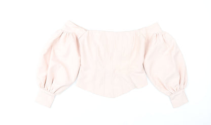 Fashion Nova Women’s Pink Off Shoulder Puff Sleeve Cropped Blouse Size S
