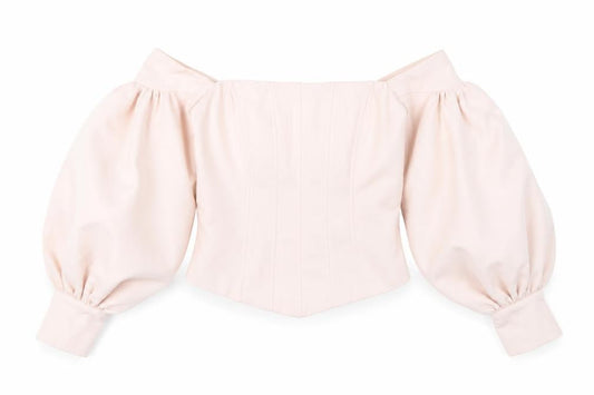 Front view of Fashion Nova Women’s Pink Off Shoulder Puff Sleeve Cropped Blouse, size S