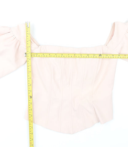 Fashion Nova Women’s Pink Off Shoulder Puff Sleeve Cropped Blouse Size S