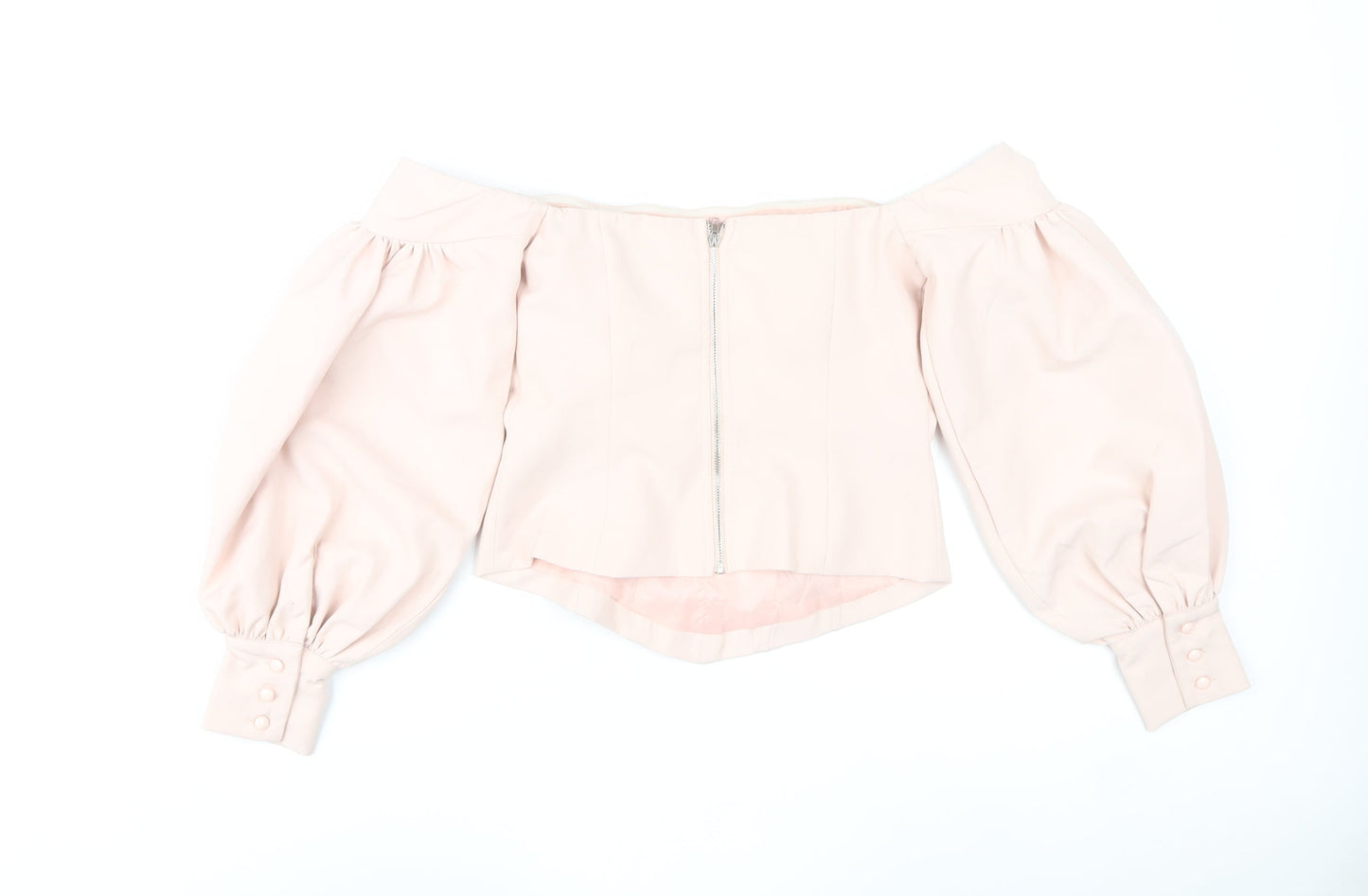 Fashion Nova Women’s Pink Off Shoulder Puff Sleeve Cropped Blouse Size S