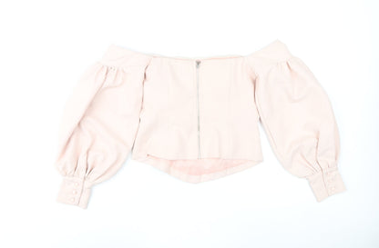 Fashion Nova Women’s Pink Off Shoulder Puff Sleeve Cropped Blouse Size S