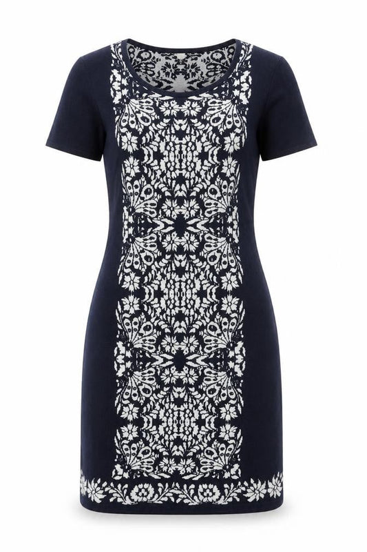 Monsoon Women Black Floral Sheath Dress Size 12 Short Sleeve