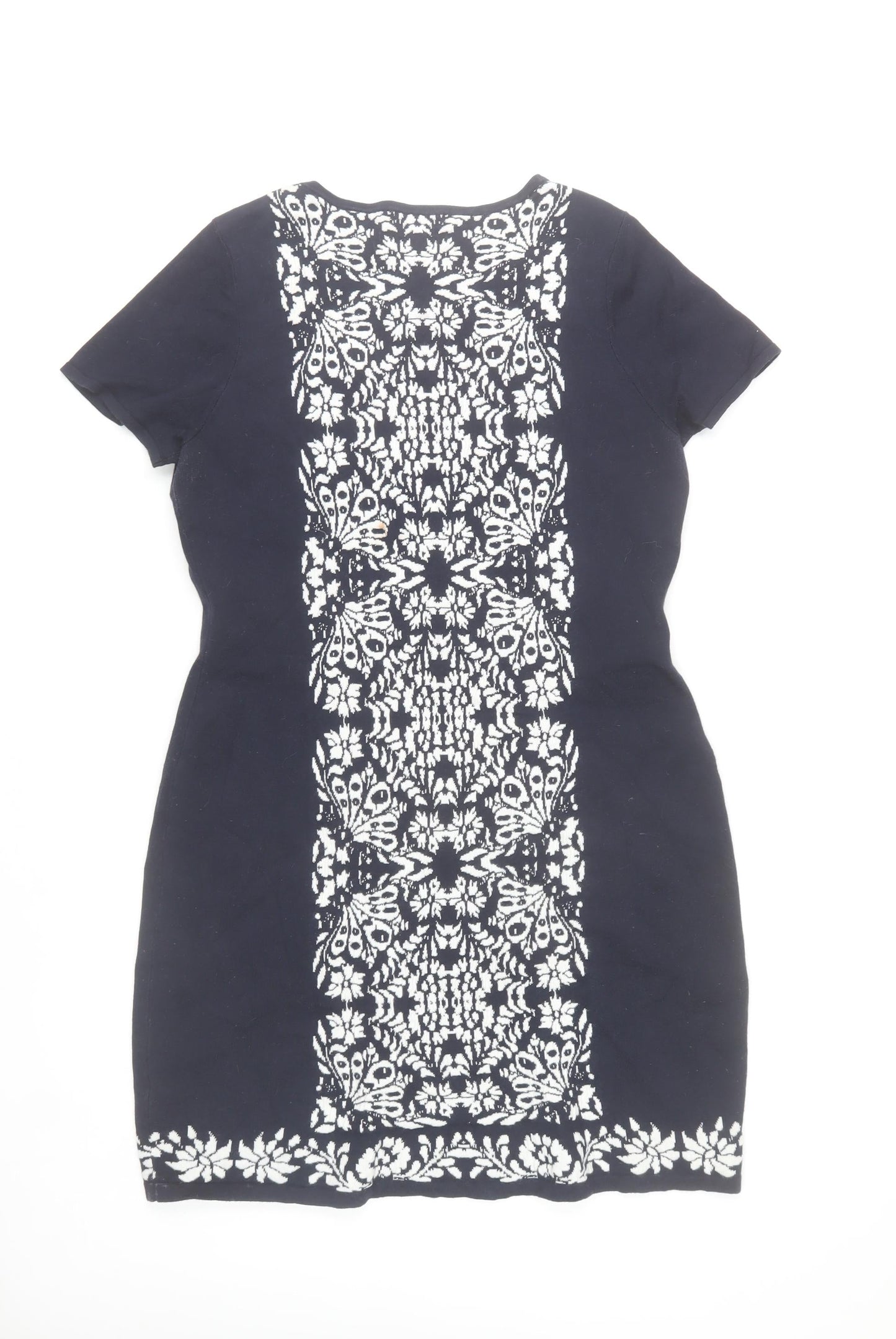Monsoon Women Black Floral Sheath Dress Size 12 Short Sleeve