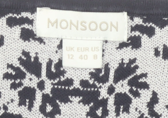 Monsoon Women Black Floral Sheath Dress Size 12 Short Sleeve