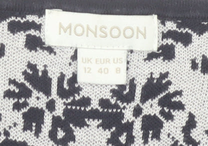 Monsoon Women Black Floral Sheath Dress Size 12 Short Sleeve