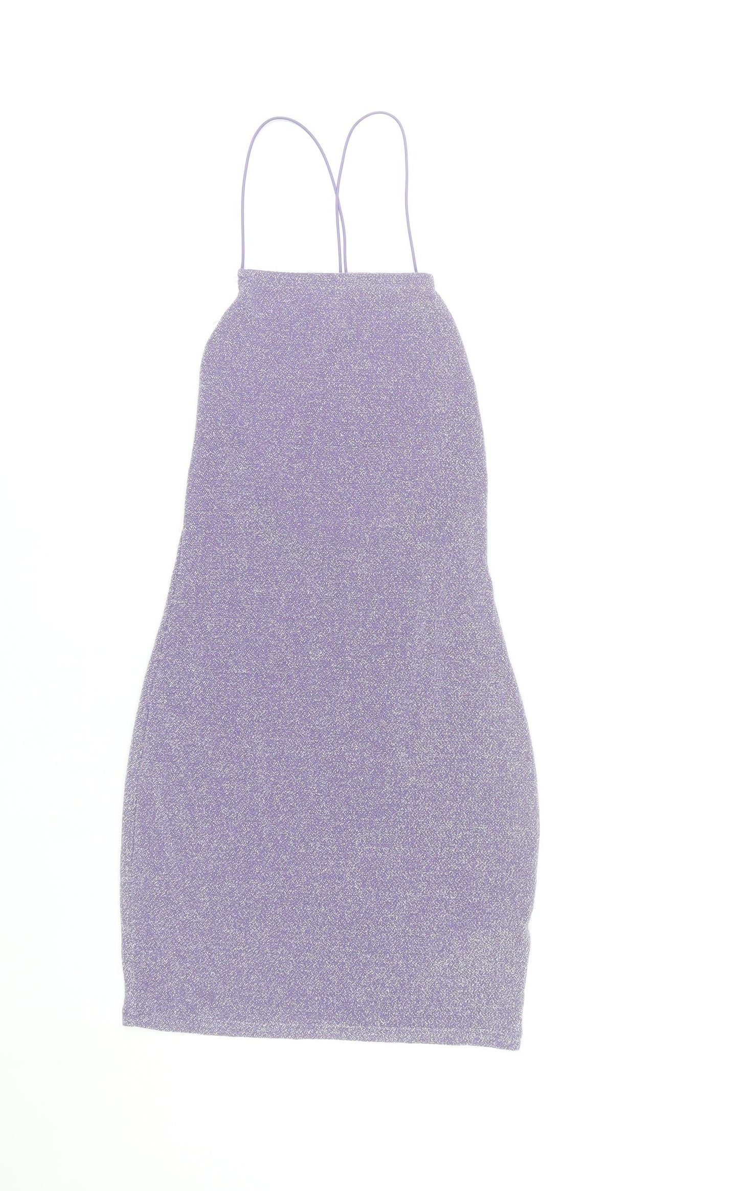 H&M Divided Women’s Purple Glitter Bodycon Halter Mini Dress Size S