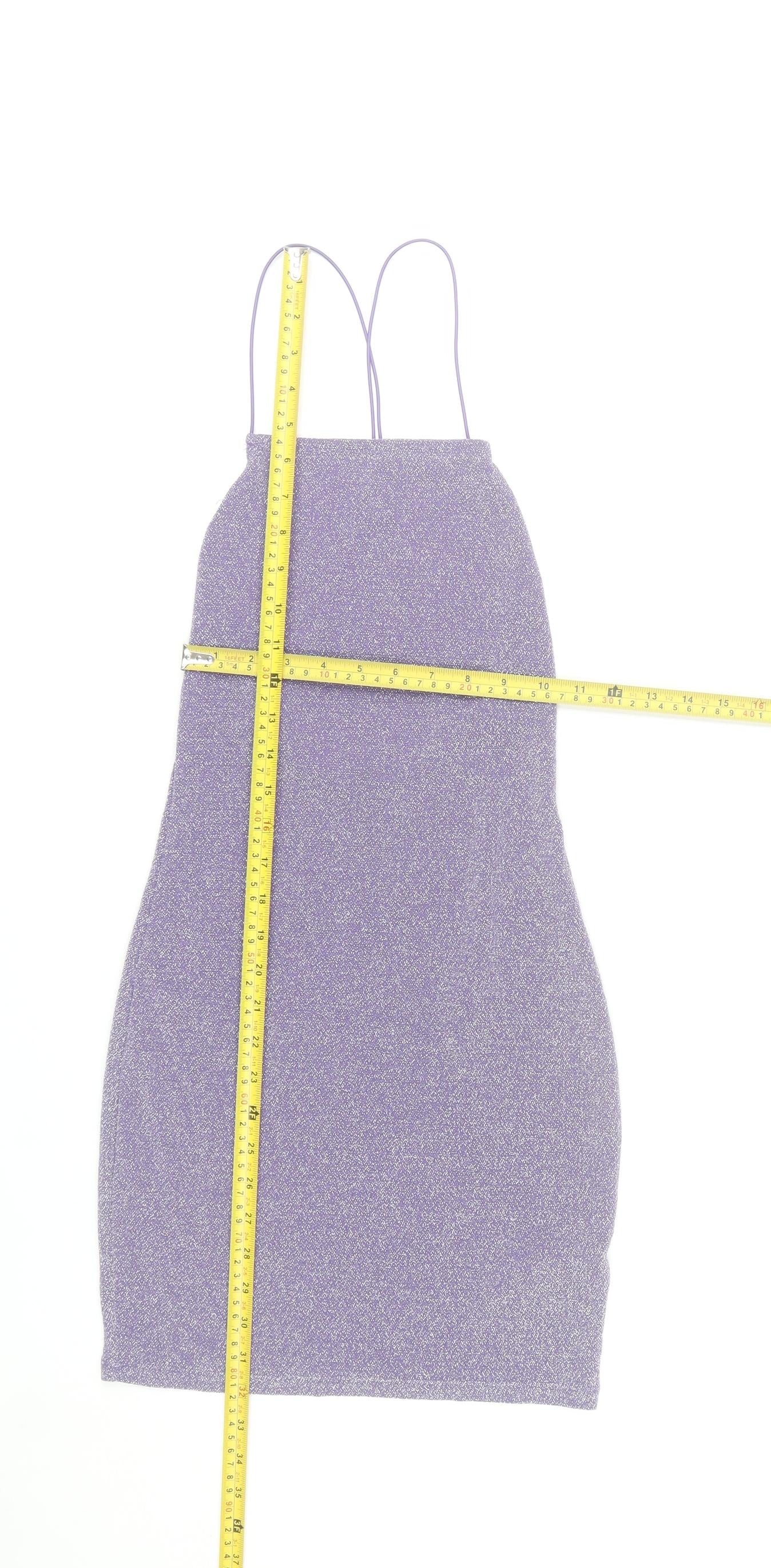 H&M Divided Women’s Purple Glitter Bodycon Halter Mini Dress Size S