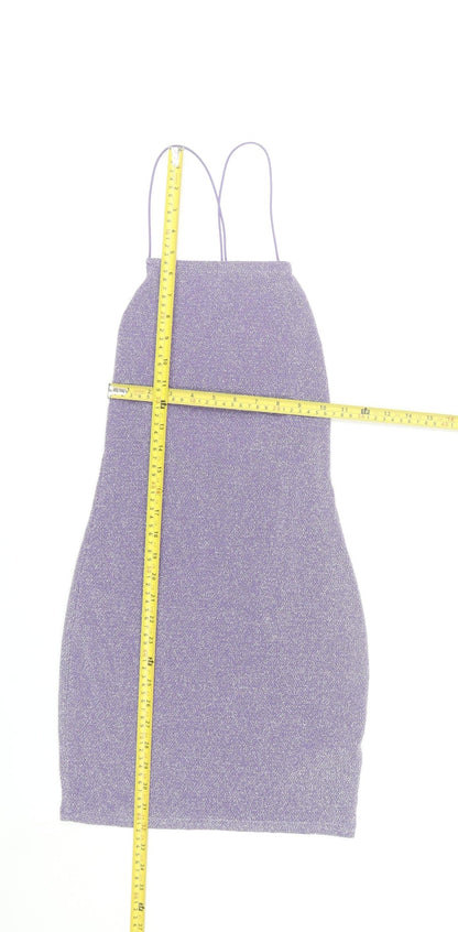 H&M Divided Women’s Purple Glitter Bodycon Halter Mini Dress Size S